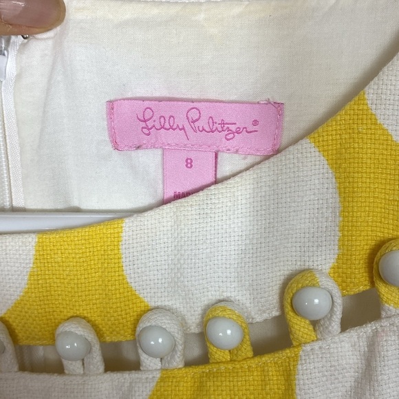 Lilly Pulitzer Yellow and White Polka Dot Sheath Dress size 8 - Picture 7 of 14